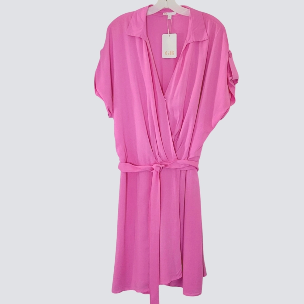 GB Tab Sleeve Wrap Pink‎ Dress Plus Size 2X Short Sleeves Lined